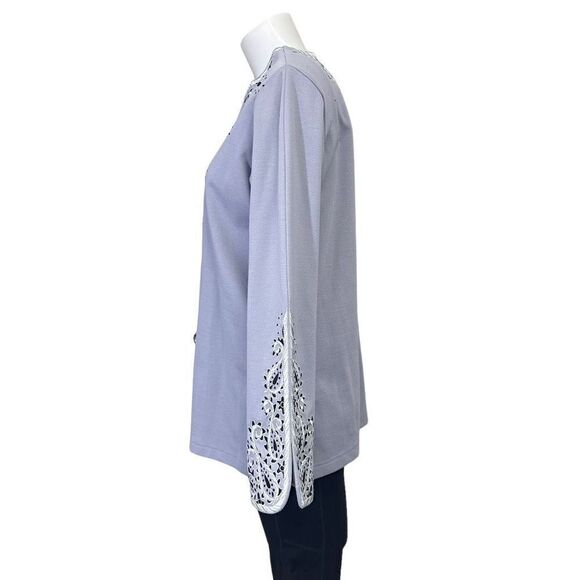 Bob Mackie Wearable Art Gray V Neck Embroidered Tunic Long Sleeves size XS - Picture 2 of 9